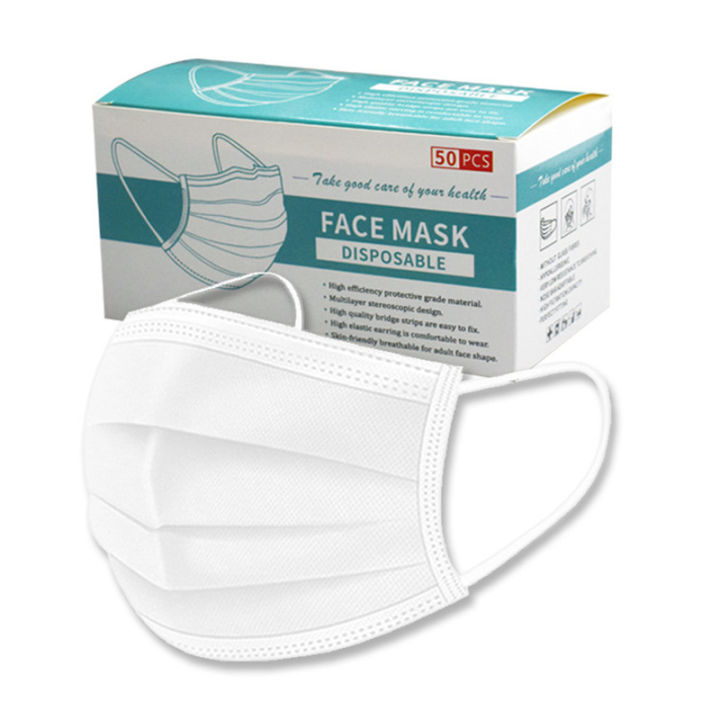 DISPOSABLE FACE MASK 3ply 50pcs MASKER MEDIS SURGICAL WARNA PUTIH BOX WHITE CARE ISI 50 pcs
