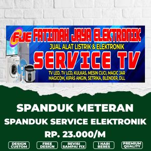 Spanduk banner service barang elektronik / banner service elektronik / banner spanduk meteran custom