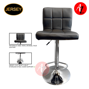 Jersey Barstool Height Adjustable | Hydraulic Kitchen Counter Square Island Bar Stool with Back - Black JS-BS01-B