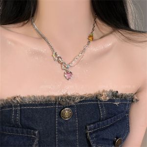 New Rainbow Candy Necklace Trendy Sweet Hot Girl Beaded Love Clavicle Chain Accessories