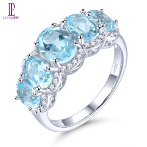 Lohaspie Jewelry Nhẫn Bầu Trời Tự Nhiên 4.5 Lớn 925 Bằng Bạc Nhẫn Đá Quý Chính Hãng Nhẫn Đá Topaz Đá Topaz Xanh Dương Cho Nữ Trang Sức Quà Tặng Sinh Nhật