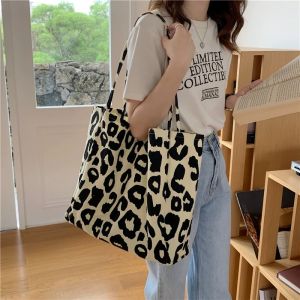 2026 Large Capacity Leopard Print Canvas Tote Shoulder Bag Shopping Bag 16291
