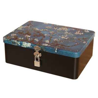 CANGMOTION Large Capacity Tinplate Box with Lock Key Vintage Empty Box Durable Jewelry Metal Box