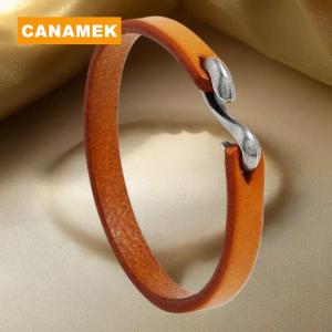 【CANAMEK】 Vingtage Cowhide Wrap Cord Cuff Bracelet For Men Woman Wristband Punk Bangle Couple Jewelry Gift