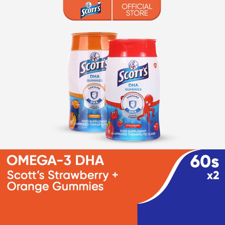 Scott's DHA Gummies Strawberry + Orange 60s [Pack of 2] Helps Support Brain Development