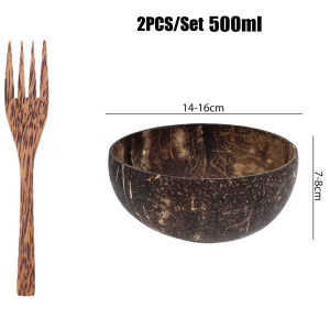 3PCS/Set Natural Coconut Wood Coconut Bowl Reusable Fruit Salad Bowl Oatmeal Yogurt Bowl Kitchen Household Cutlery Bowl With Spoon