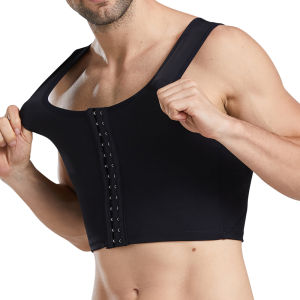 JHHB Men Body Shaper Slimming Chest Push Up Corset Compression Waist Trainer Building Sleeveless Vest Correct Posture Hooks Vest