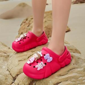 Kid Girls Closs Sandals Cute Round Toe Design Cartoon Comfortable Breathable Waterproof High-Quality Durable Rubber Slippers for All Seasons Outdoor & Indoor Wear