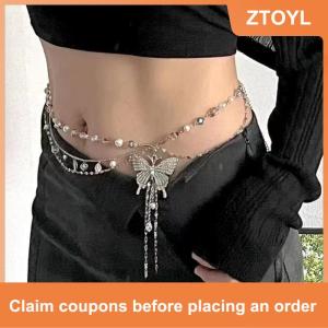 【ZTOYL】 สายรัดเอวตกแต่งรูปผีเสื้อแบบเรียบง่ายเข็มขัดบางสำหรับผู้หญิงสายรัดเอวโลหะแบบปรับได้โซ่คล้องลำตัวเพรียวบางสไตล์พังก์