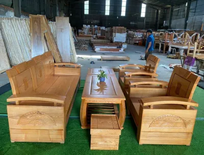 Bàn ghế phòng khách gỗ sồi bộ bàn gỗ đối sofa phòng khách