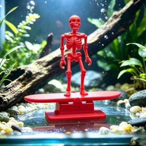OEUVR 3D Printed Surfing Dancing Skeleton Aquarium Bubbler Air Pump Powered Glow-In-Dark Skateboard Fish Tank Dance Skull Bubbler Creative Underwater Movable Joint Skeleton Bubbler Halloween Party