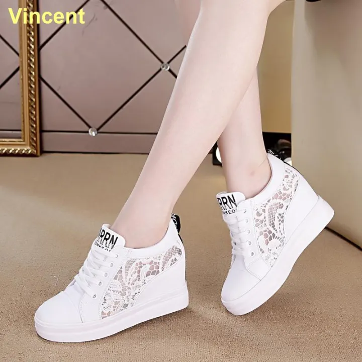 Increased within Kasut Perempua Wanita Wedge Hidden Heel Sneakers Shoes for Women High Cut Thick Bottom