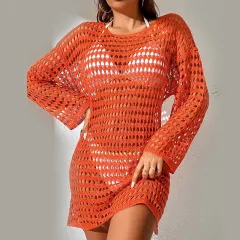 Ready Stock-Women Sheer Mesh Cover Up Dress Beach Cover Up Beach Wrap  Bikini Wraps Solid Pom Sheer Chiffon Swimsuits Bikini Dress Cover up