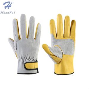 Huankai Wear-Resistant Cowhide Work Gloves Leather Workers Work Welding Safety Protection For Garden Sports Motorcycle Driver Gloves