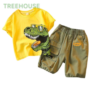 TREEHOUSE babies clothes for boys Handsome and domineering dinosaur childrens short-sleeved top + shorts two-piece high-quality boys suit