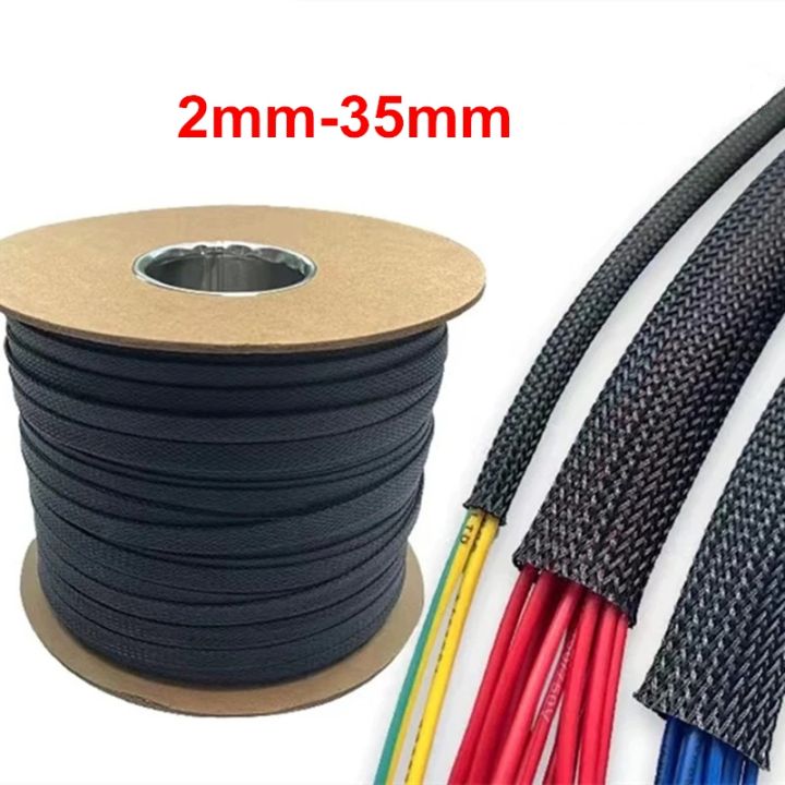 Black Insulated Braid Sleeving 2/4/6/8/10/12/16/20/25/30/35mm Tight PET ...