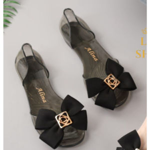 Sandal Flat Jelly Wedges Wanita Slipper Transparant Motif Pita 186-A2