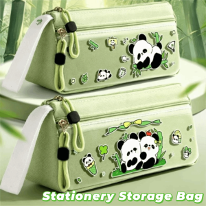 NOBLELYN Large Capacity Panda Pencil Case Portable Double Layer Pen Bag with Handle Pencil Pouch School Supplies