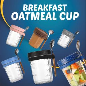 AOR Milk Oatmeal Cup Coffee Cup with Lid Spoon Portable Sealed Glass Mason Bottle Water Bottle Drinkware