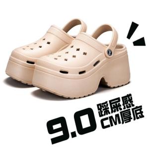 Womens High Heel Clog Shoes Summer New Style Beach Outdoor Thick Bottom Platform Sandals Flat Backless EVA Slip-On Slippers