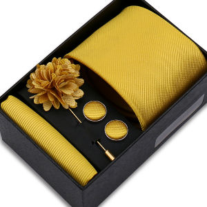 Chất lượng hàng đầu Cà vạt đồng màu Hanky Cufflinks Bộ trâm cài cà vạt Jacquard thanh lịch cho nam giới Đám cưới công sở trong hộp quà Gravatas2026
