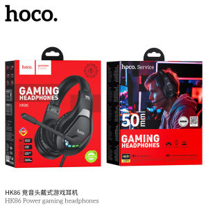 HOCO HK86 หูฟังเกมมิ่ง ไมค์ชัด เบสแน่น ลำโพง 50mm พร้อมไฟ RGB สาย 3.5mm หูฟังครอบหู Gaming Headset