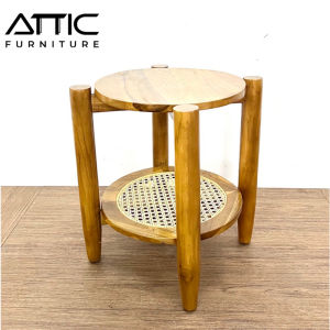 ATTIC FURNITURE ST-TEAK WOOD WITH RATTAN ROUND SIDE TABLE-33