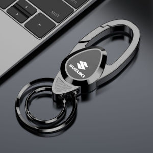 Suzuki Metal Car Keychain Double Ring Printed Logo Black and Silver
