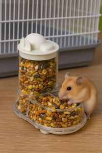 ที่ใส่อาหารธัญพืชอัตโนมัติ สำหรับหนู แฮมสเตอร์ นกแก้ว | ความจุเยอะ ไหลลงเอง ไม่หกเลอะ ทำความสะอาดง่าย ขนาด 16*11*16.5cm