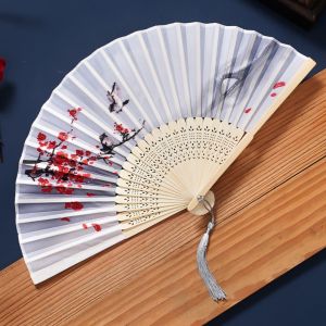 GLOWLITE Chinese Style Tassel Folding Fan Butterfly Swallow Handheld Fan Elegant Lotus Bamboo Fan Home Decoration