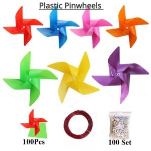 100pcs/set Plastic Pinwheels 17/23CM Hanging Plastic Windmill 30m Wire Rope For Garden Outdoor Decoration