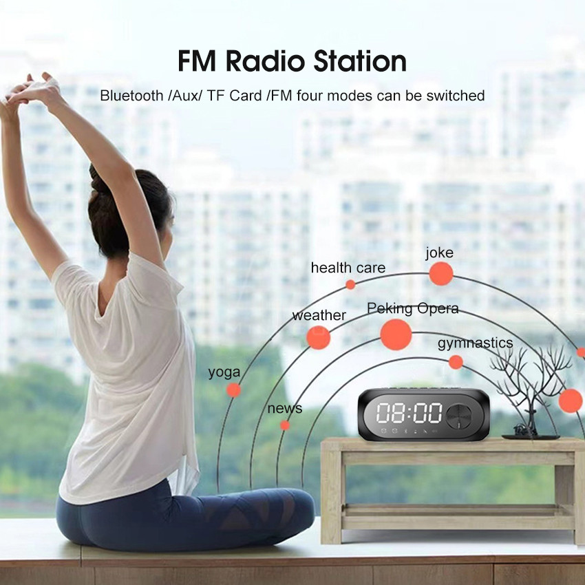 Mini Born Mirror Bluetooth Speaker Alarm Clock Bluetooth Speaker Digital Display Radio LED Wireless Subwoofer Music Player Table Clock Multifunction _voghion.com