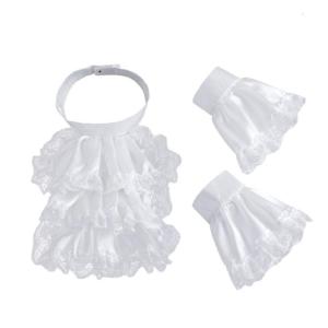 False Cuffs and Tiered Ruffled Lace Colonial Jabot Collar Set Victorian Colonial Medieval Outfit for Cosplay Parties