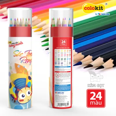Bút chì màu chuyên nghiệp dạng cốc 12/24/36 màu Thiên Long Colokit - Tiêu chuẩn châu Âu - Có chuốt chì ở nắp hộp