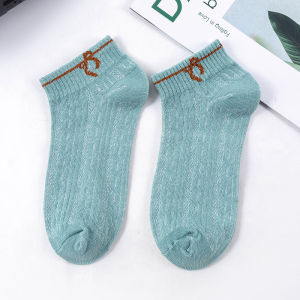 QSKS87 Kaos Kaki Wanita Kaos Kaki Pendek Ankle Socks Kaos Kaki Semata Kaki Motif Pita