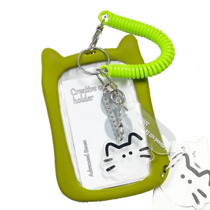 Rõ ràng photocard trường hợp Mèo Tai photocard chủ sở hữu Keychain tay áo xe buýt chủ sở hữu Bảo vệ đáng yêu bìa