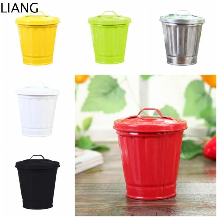 LIANG Galvanized Desktop Trash Can Iron Mini Wastebasket Utility Pail