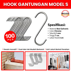HOOK GANTUNGAN 100 PCS MODEL S CHROME Kait Barang Besi Cantolan Hanger serbaguna