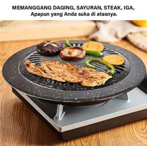 Orange Grill Pan BBQ Bentuk BULAT Alat Pemanggang Anti Lengket 32cm - Alat Panggang Daging BBQ Non-stick