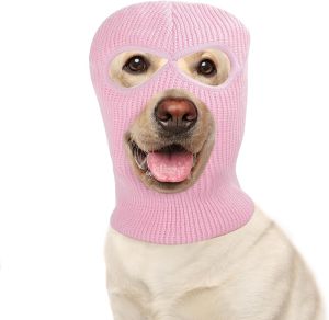HOWWFALY Dog Halloween Christmas Costume Ear Muffs Noise Protection Knitted Ears Warm Hats Dog Robbers & Thieves Mask FunnyCosplay for Medium Large Dogs(Black Mask)