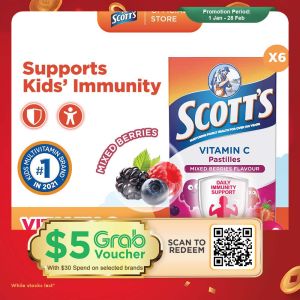 [6 Pack] SCOTTS Vitamin C Pastilles Supplement for Children Support Immunity Healthy Skin & Gums Mixed Berry 100g