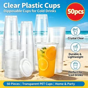 【50PCS】Plastic PP Y Cup PET w Lids SET (10oz 12oz 16oz 22oz) 95mm Milktea Plastic Cups