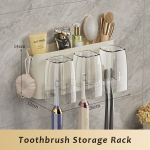 Justliving 1 cái giá để bàn chải đánh răng với 2/3 ly giá đựng bàn chải đánh răng trong phòng tắm giá để bàn chải đánh răng đa chức năng giá để bàn chải đánh răng mút tường kem đánh răng gắn tường kệ lưu trữ