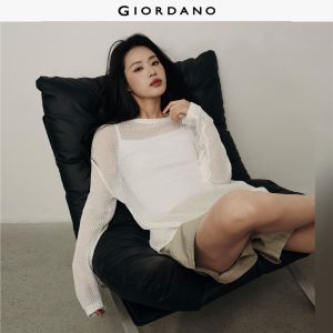 Giordano Women Semi-sheer crewneck loose sweater Free Shipping 05355318