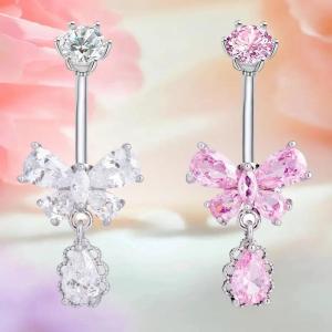 MillionGrid Thời trang Zircon bụng nút nhẫn thép không gỉ bướm tim rốn xuyên sáng bóng tinh thể vòng bụng cho phụ nữ đồ trang sức cơ thể
