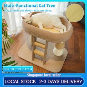 Space-Saving Cat Tree for Small Apartments All-in-One Cat Tower with Cozy Cat Bed Hemp Rope Scratching Posts Climbing Frame Jump