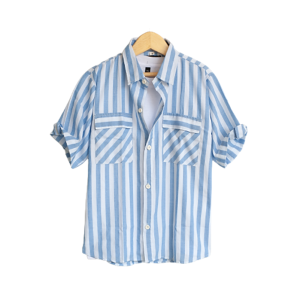 Kemeja Katun Salur Anak Laki Laki Lengan Pendek Blue Sky Korean Style Terbaru 2023