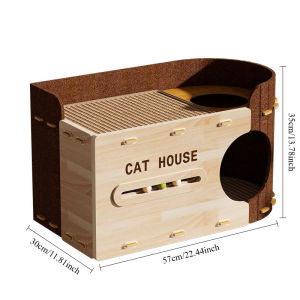LDECO Multi-hole Felt Cat Bed & Villa - 2-Tier Cat Tree Houses - With Cat Scratcher & Wear-resistant For Pets