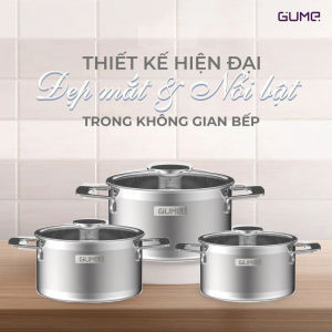 Bộ 3 nồi inox 304 đúc liền khối Levante GUME Hàn Quốc GMP18 bảo hành 5 năm