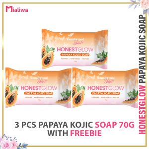 3 Pcs Honest Glow Papaya Kojic Soap Glass Skin Soap Niacinamide Soap Glow 190 Snail Bright Soap & Rejuvenating Soap Whitening Beauty Skin Care Exfoliating Moisturizing Body Wash Alpha Arbutin Hyaluronic Acid Acne Pimple Pore Pekas Melasma Moisturizer